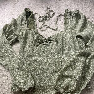 Green Floral Long Sleeve Blouse